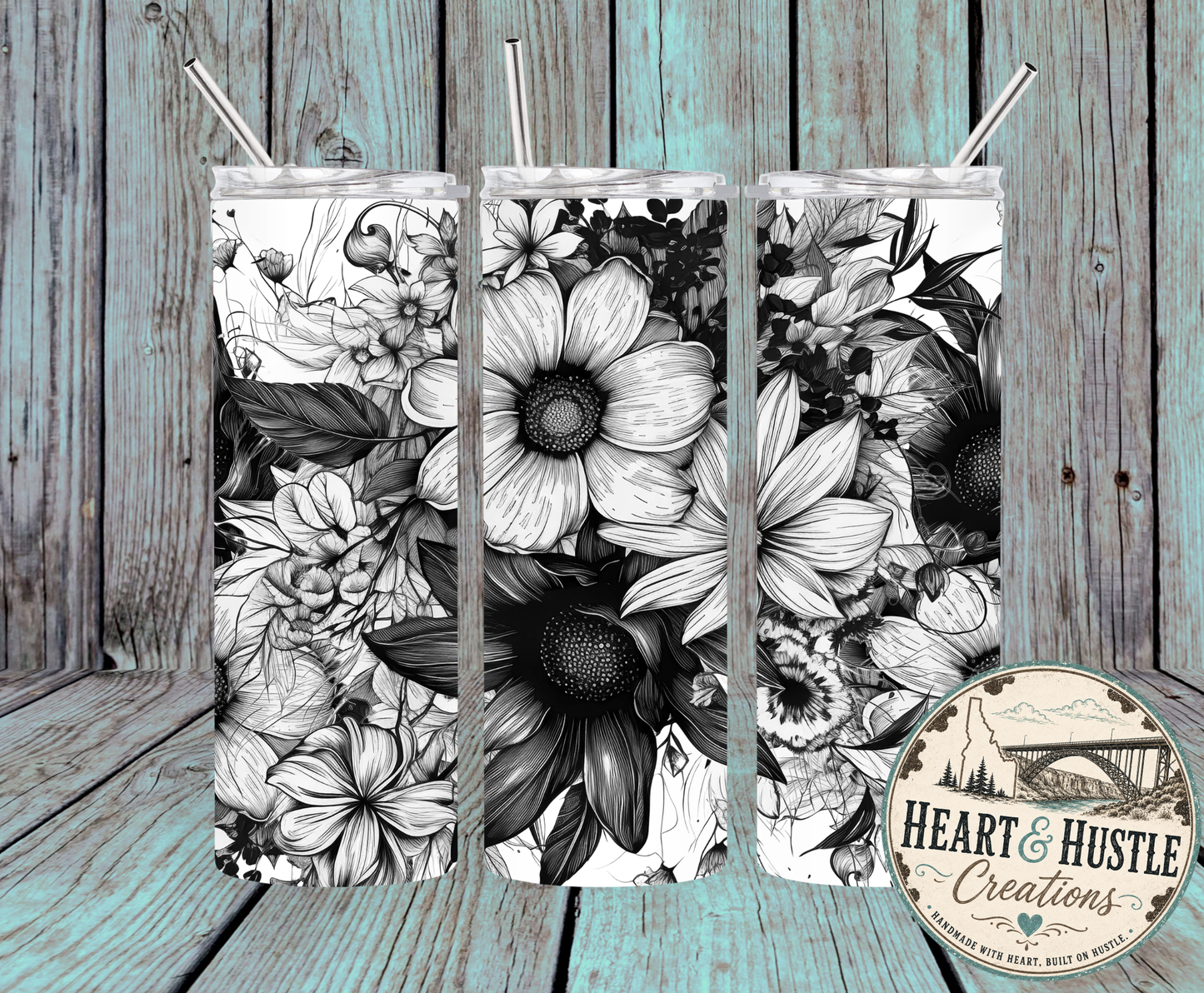 Black & White Floral Tumbler
