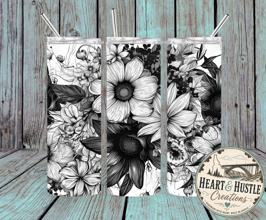 Black & White Floral Tumbler